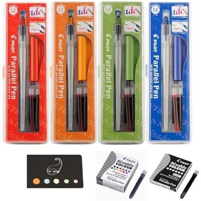 Blumie Shop Pilot Parallel Pen Conjunto de 4 embalagens de 1,5 mm 2,4 mm + 3,8 mm + 6 mm + 12 cartuchos de tinta de cores sortidas 6 cartuchos pretos 1 régua marca-páginas de madeira Blumie Blumie Shop Pilot Parallel Pen Conjunto de 4 embalagens de 1,5 mm 2,4 mm + 3,8 mm + 6 mm + 12 cartuchos de tinta de cores sortidas 6 cartuchos pretos 1 régua marca-páginas de madeira Blumie