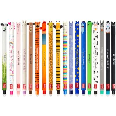 Legami Conjunto de 18 canetas de gel apagáveis, tinta termossensível, variedade de cores e desenhos de animais Legami Conjunto de 18 canetas de gel apagáveis, tinta termossensível, variedade de cores e desenhos de animais