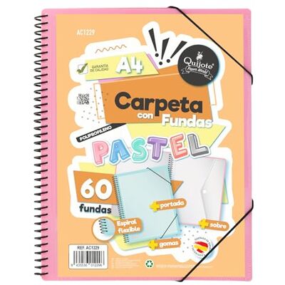 Starplast Pasta com capas em espiral flexível, 60 capas transparentes, A4, fecho elástico, tampa de polipropileno, capa personalizável, para uso escolar e escritório, cor rosa pastel Starplast Pasta com capas em espiral flexível, 60 capas transparentes, A4, fecho elástico, tampa de polipropileno, capa personalizável, para uso escolar e escritório, cor rosa pastel