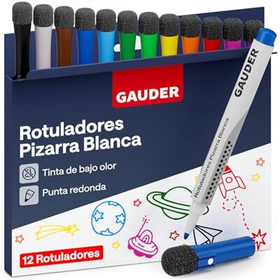 GAUDER Conjunto de Marcadores para Quadro Branco (12 peças – 12 cores) Apagáveis a seco sem deixar resíduos Marcadores apagáveis com esponja, ideais para quadros brancos e magnéticos GAUDER Conjunto de Marcadores para Quadro Branco (12 peças – 12 cores) Apagáveis a seco sem deixar resíduos Marcadores apagáveis com esponja, ideais para quadros brancos e magnéticos