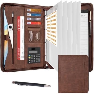 Leathario Pasta Organizadora para Conferências de Viagem Portfólio de Documentos A4 com Fecho de Cremallera com Painel de Escrita Calculadora Solar Leathario Pasta Organizadora para Conferências de Viagem Portfólio de Documentos A4 com Fecho de Cremallera com Painel de Escrita Calculadora Solar