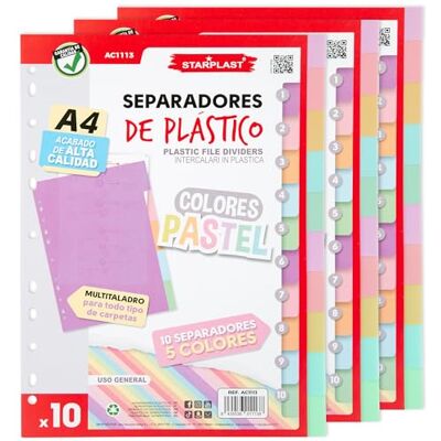 Starplast Pack de 30 separadores de pastel para pasta ou arquivo de 2 a 4 anéis, organizadores, polipropileno, índice, multi-perfuração, classificador, uso escolar ou de escritório. Starplast Pack de 30 separadores de pastel para pasta ou arquivo de 2 a 4 anéis, organizadores, polipropileno, índice, multi-perfuração, classificador, uso escolar ou de escritório.