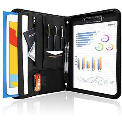 ProCase Portafólio Grande com Fecho de Corredor, Pasta Profissional Organiza Documentos/Cartões/Canetas, Bolso para Tablet e Telemóvel Pasta de Caderno de Notas Preto ProCase Portafólio Grande com Fecho de Corredor, Pasta Profissional Organiza Documentos/Cartões/Canetas, Bolso para Tablet e Telemóvel Pasta de Caderno de Notas Preto