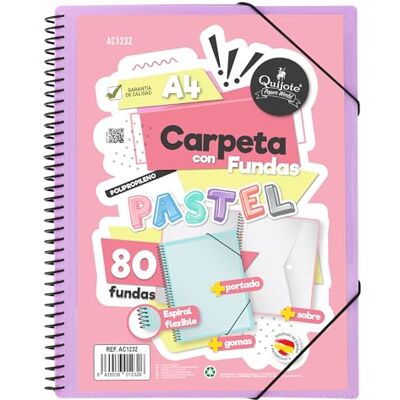 Starplast Pasta com capas em espiral flexível, 80 capas transparentes, A4, fecho elástico, tampa de polipropileno, capa personalizável, para uso escolar e escritório, cor lilás Starplast Pasta com capas em espiral flexível, 80 capas transparentes, A4, fecho elástico, tampa de polipropileno, capa personalizável, para uso escolar e escritório, cor lilás