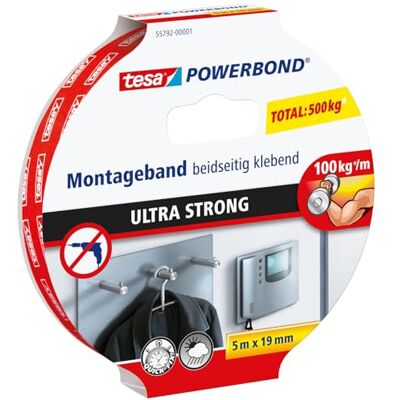 tesa Powerbond Ultra forte: fita de dupla face 5 m x 19 mm tesa Powerbond Ultra forte: fita de dupla face 5 m x 19 mm