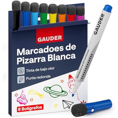 GAUDER Conjunto de Marcadores para Quadro Branco (8 peças – 8 cores) Apagáveis a seco sem deixar resíduos Marcadores apagáveis com esponja, ideais para quadros brancos e magnéticos GAUDER Conjunto de Marcadores para Quadro Branco (8 peças – 8 cores) Apagáveis a seco sem deixar resíduos Marcadores apagáveis com esponja, ideais para quadros brancos e magnéticos