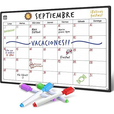 Panda A3 Calendário magnético para frigorífico grande planeador de menu, lembrete, lista de compras quadro magnético com 4 marcadores de cor mensal em espanhol Panda A3 Calendário magnético para frigorífico grande planeador de menu, lembrete, lista de compras quadro magnético com 4 marcadores de cor mensal em espanhol