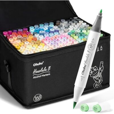 Ohuhu Hautton Alcohol Colors, 168+1 pincéis e marcadores finos, marcadores de esboços artísticos à base de álcool para adultos Ohuhu Hautton Alcohol Colors, 168+1 pincéis e marcadores finos, marcadores de esboços artísticos à base de álcool para adultos