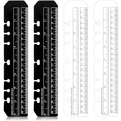 Colexy Régua, 4 unidades, régua para pasta A5, 6 orifícios, instrumento de medição para pasta A5, tamanho 6 orifícios, caderno (preto, transparente) Colexy Régua, 4 unidades, régua para pasta A5, 6 orifícios, instrumento de medição para pasta A5, tamanho 6 orifícios, caderno (preto, transparente)