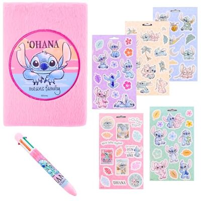 Disney Stitch Conjunto de papelaria, inclui caderno de livros autocolantes e caneta de 6 cores, presente conjunto de papelaria para meninas Disney Stitch Conjunto de papelaria, inclui caderno de livros autocolantes e caneta de 6 cores, presente conjunto de papelaria para meninas