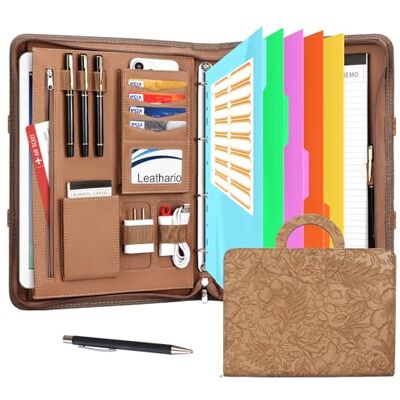 Leathario pasta A4 de couro vegano, caderno, porta documentos com encadernação de anéis, folhas protetoras coloridas para documentos de entrevistas, para viagens e reuniões Leathario pasta A4 de couro vegano, caderno, porta documentos com encadernação de anéis, folhas protetoras coloridas para documentos de entrevistas, para viagens e reuniões