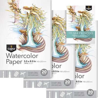 ART Papel de aguarela para bloc de esboços de 12,7 x 20,3 cm, pacote de 3, 20 folhas cada, robusto e resistente (300 g/m²/140 kg) para todas as técnicas, textura de qualidade (5) ART Papel de aguarela para bloc de esboços de 12,7 x 20,3 cm, pacote de 3, 20 folhas cada, robusto e resistente (300 g/m²/140 kg) para todas as técnicas, textura de qualidade (5)