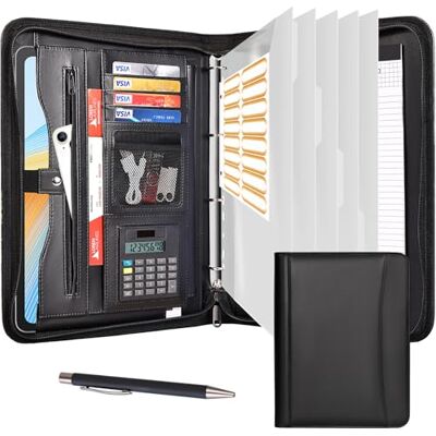 Leathario Pasta Organizadora para Conferências de Viagem Portfólio de Documentos A4 com Fecho de Cremallera com Painel de Escrita Calculadora Solar Leathario Pasta Organizadora para Conferências de Viagem Portfólio de Documentos A4 com Fecho de Cremallera com Painel de Escrita Calculadora Solar