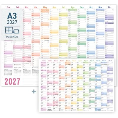 Häfft ® Calendário de parede 2027, formato A3, dobrado em espanhol "Rainbow" Planeador de parede (42 x 29,7 cm) com feriados espanhóis calendário A4 adicional Häfft ® Calendário de parede 2027, formato A3, dobrado em espanhol "Rainbow" Planeador de parede (42 x 29,7 cm) com feriados espanhóis calendário A4 adicional