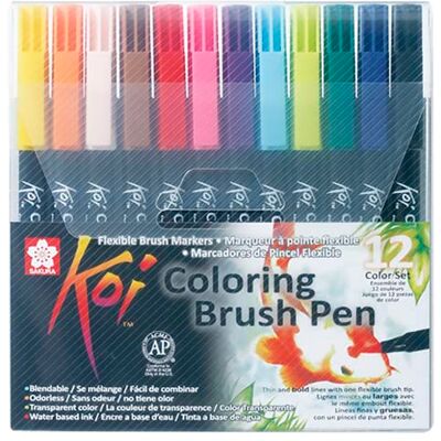 SAKURA KOI Coloring Brush Set 12 conjunto de 12 marcadores, ponta pincel SAKURA KOI Coloring Brush Set 12 conjunto de 12 marcadores, ponta pincel