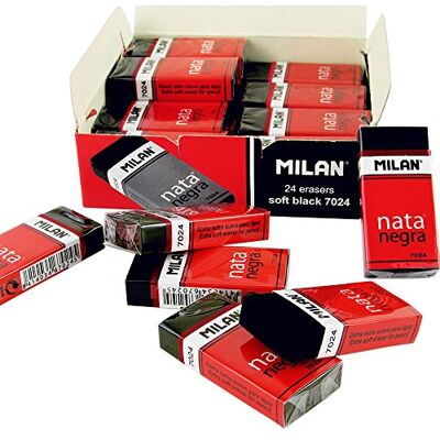 MILAN Caixa 24 borrachas nata preta 7024 (com capa de cartão e embrulhadas) MILAN Caixa 24 borrachas nata preta 7024 (com capa de cartão e embrulhadas)