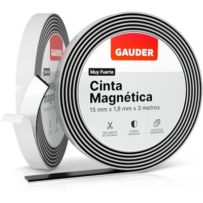 GAUDER Fita magnética adesiva forte faixa magnética com adesivo de espuma para superfícies irregulares Íman potente e recortável (3 m x 15 mm) GAUDER Fita magnética adesiva forte faixa magnética com adesivo de espuma para superfícies irregulares Íman potente e recortável (3 m x 15 mm)