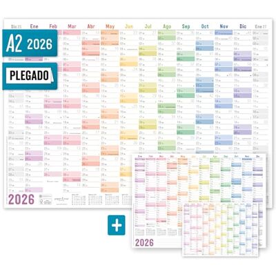 Häfft Calendário de parede ® 2026 A2 em espanhol "Arco-Íris" (59,4 x 42 cm) dobrado, planeador de parede com os feriados espanhóis + calendário extra A3 e A4 sustentável e respeitador do ambiente Häfft Calendário de parede ® 2026 A2 em espanhol "Arco-Íris" (59,4 x 42 cm) dobrado, planeador de parede com os feriados espanhóis + calendário extra A3 e A4 sustentável e respeitador do ambiente