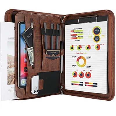 ProCase Portafólio Grande com Fecho de Correr, Pasta Profissional Organiza Documentos/Cartões/Canetas, Bolso para Tablet e Telemóvel, Pasta de Caderno de Notas, Útil para Escola e Trabalho Marrom ProCase Portafólio Grande com Fecho de Correr, Pasta Profissional Organiza Documentos/Cartões/Canetas, Bolso para Tablet e Telemóvel, Pasta de Caderno de Notas, Útil para Escola e Trabalho Marrom