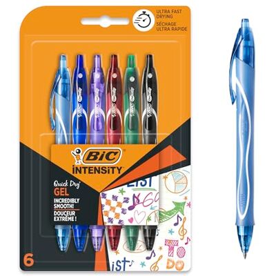 BIC Gel-ocity Quick Dry Canetas de gel de ponta média (0,7 mm), cores sortidas, bolha de 6 unidades, caneta retrátil com tinta de secagem ultra rápida BIC Gel-ocity Quick Dry Canetas de gel de ponta média (0,7 mm), cores sortidas, bolha de 6 unidades, caneta retrátil com tinta de secagem ultra rápida