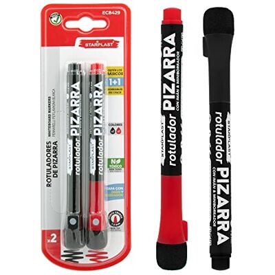 Starplast 2 Marcadores de quadro branco com íman, marcador BROCHIN, ponta redonda de 2,0 mm com apagador, preto e vermelho Starplast 2 Marcadores de quadro branco com íman, marcador BROCHIN, ponta redonda de 2,0 mm com apagador, preto e vermelho