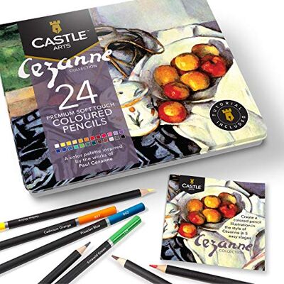Castle Arts 24 lápis de cor numa caixa de metal, inspirada em Cezanne. Perfeito para desenhar, esboçar, colorir. Com núcleos macios, mistura superior e conjunto de camadas Castle Arts 24 lápis de cor numa caixa de metal, inspirada em Cezanne. Perfeito para desenhar, esboçar, colorir. Com núcleos macios, mistura superior e conjunto de camadas