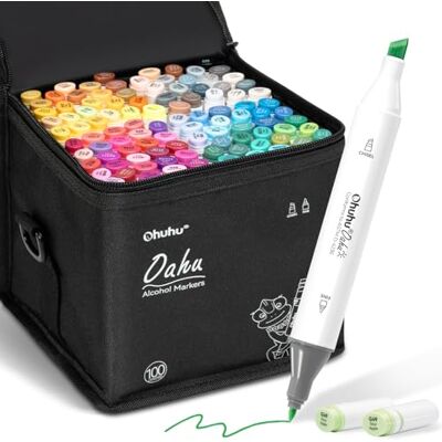Ohuhu Marcadores, 100 Cores Marcadores Permanentes, Ponta Dupla Conjunto de Marcadores com Estojo de Transporte para Colorir, Desenho e Sublinhar Ohuhu Marcadores, 100 Cores Marcadores Permanentes, Ponta Dupla Conjunto de Marcadores com Estojo de Transporte para Colorir, Desenho e Sublinhar