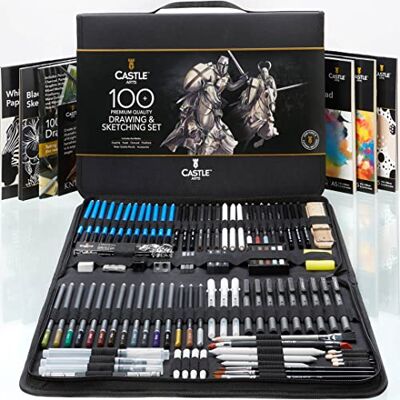 Estojo 100 Unidades Desenho e Esboço Lápis+Barras de Grafite, Carvão, Pastel, Metálicos, Solúveis, Marcadores Ponta de Fibra Artistas e Profissionais Resistente Estojo de Estojo 100 Unidades Desenho e Esboço Lápis+Barras de Grafite, Carvão, Pastel, Metálicos, Solúveis, Marcadores Ponta de Fibra Artistas e Profissionais Resistente Estojo de