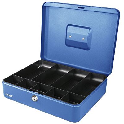 HMF Caixa de tesouros com compartimentos para moedas e notas 30 x 24 x 9 cm, azul HMF Caixa de tesouros com compartimentos para moedas e notas 30 x 24 x 9 cm, azul