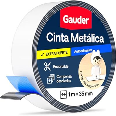 GAUDER Fita metálica autoadesiva para ímanes (1 m x 35 mm branco) GAUDER Fita metálica autoadesiva para ímanes (1 m x 35 mm branco)