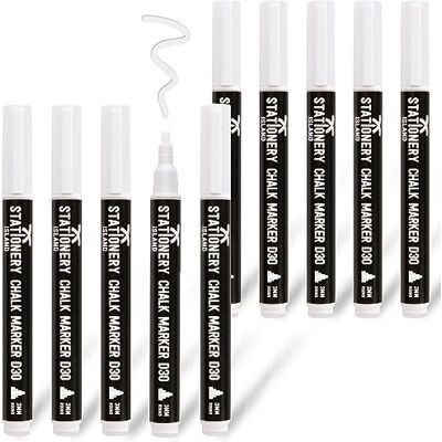 Stationery Island Marcadores de giz branco para quadros brancos, marcadores de giz líquido apagáveis para ardósia, janela, vidro e espelhos, 10 pontas brancas de 3 mm Stationery Island Marcadores de giz branco para quadros brancos, marcadores de giz líquido apagáveis para ardósia, janela, vidro e espelhos, 10 pontas brancas de 3 mm