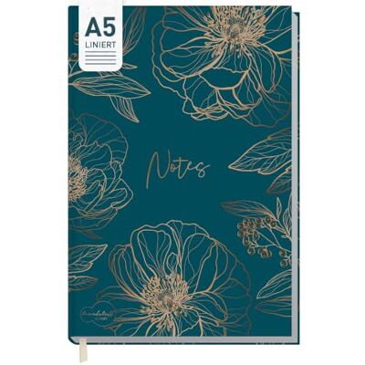 Häfft Trendstuff by ® Caderno, diário A5 listrado "Flor de ouro" Diário pessoal, caderno de ideias, caderno para escrever, 124 páginas riscadas, tampa flexível mas resistente Häfft Trendstuff by ® Caderno, diário A5 listrado "Flor de ouro" Diário pessoal, caderno de ideias, caderno para escrever, 124 páginas riscadas, tampa flexível mas resistente