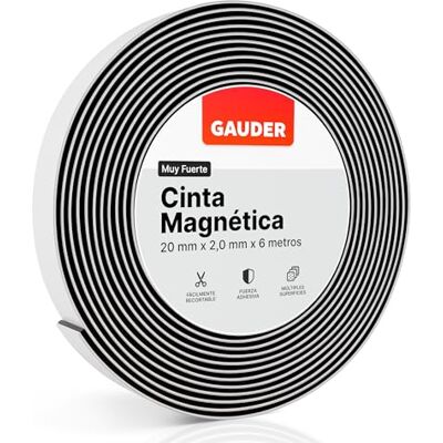 GAUDER Fita magnética adesiva forte faixa magnética com adesivo de espuma para superfícies irregulares Íman potente e recortável (6 m x 20 mm) GAUDER Fita magnética adesiva forte faixa magnética com adesivo de espuma para superfícies irregulares Íman potente e recortável (6 m x 20 mm)
