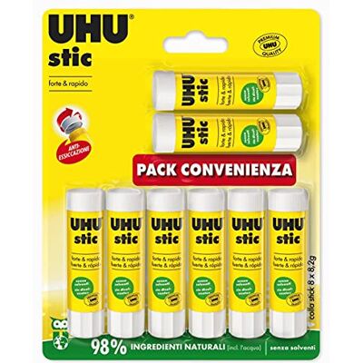 UHU Cola adesiva 8 x 8,2 g para crianças, segura de usar para artesanato, adequada para escola, escritório, universidade UHU Cola adesiva 8 x 8,2 g para crianças, segura de usar para artesanato, adequada para escola, escritório, universidade