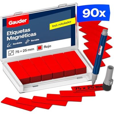 GAUDER Etiquetas magnéticas reutilizáveis, ímans para escrever para quadro branco, placa Kanban, frigorífico e muito mais, cartões magnéticos com marcador, 90 unidades, 75 x 25 mm GAUDER Etiquetas magnéticas reutilizáveis, ímans para escrever para quadro branco, placa Kanban, frigorífico e muito mais, cartões magnéticos com marcador, 90 unidades, 75 x 25 mm