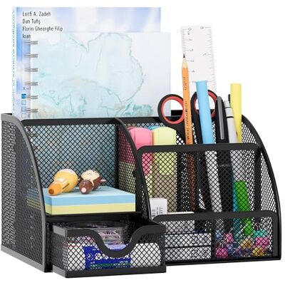 EasyPAG 7 compartimentos metal malha organizador secretária porta-lápis suporte para lápis armazenamento escritório, preto EasyPAG 7 compartimentos metal malha organizador secretária porta-lápis suporte para lápis armazenamento escritório, preto