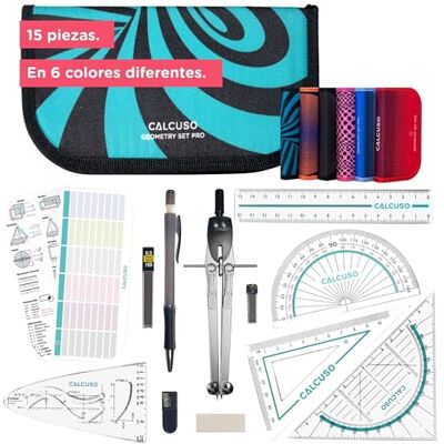 CALCUSO - Geometry Pro Set - Turquesa - 13‑peças - Geometry kit CALCUSO - Geometry Pro Set - Turquesa - 13‑peças - Geometry kit