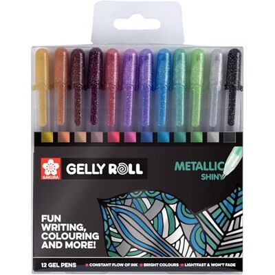 SAKURA Gelly Roll Conjunto de 12 marcadores de tinta gel metálica, cores sortidas Marcadores para escrever, desenhar e rotular SAKURA Gelly Roll Conjunto de 12 marcadores de tinta gel metálica, cores sortidas Marcadores para escrever, desenhar e rotular
