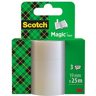 Scotch 3 Meses Magic fita adesiva, 3 rolos de 19 mm x 25 m, resistente à Fita adesiva de uso geral para reparação, etiquetagem e vedação de documentos; acabamento mate, invisível e gravável Scotch 3 Meses Magic fita adesiva, 3 rolos de 19 mm x 25 m, resistente à Fita adesiva de uso geral para reparação, etiquetagem e vedação de documentos; acabamento mate, invisível e gravável