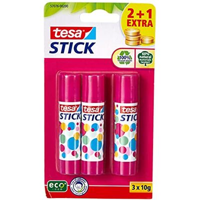 tesa Stick Cola em barra ecologótipo barra de cola sem cheiro para papel e cartão sem solventes e ecológico, 3 x 10 g rosa tesa Stick Cola em barra ecologótipo barra de cola sem cheiro para papel e cartão sem solventes e ecológico, 3 x 10 g rosa