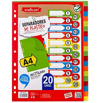 Starplast Pack de 20 separadores de flúor para pasta ou arquivo de 2 a 4 anéis, organizadores, polipropileno, índice, multiperfuração, classificador, uso escolar ou de escritório. Starplast Pack de 20 separadores de flúor para pasta ou arquivo de 2 a 4 anéis, organizadores, polipropileno, índice, multiperfuração, classificador, uso escolar ou de escritório.
