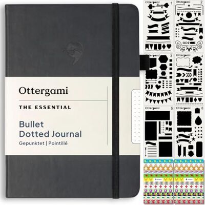 Ottergami Caderno A5 Pontilhado The Essential Journal Notebook com Capa Dura Vegana + 140 Autocolantes para Scrapbooking Caderno de Notas com Modelos – Caderno de Pontos, 100 g/m2 Ottergami Caderno A5 Pontilhado The Essential Journal Notebook com Capa Dura Vegana + 140 Autocolantes para Scrapbooking Caderno de Notas com Modelos – Caderno de Pontos, 100 g/m2