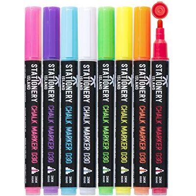 Stationery Island Marcadores de Giz Líquido, Marcador de Giz Líquido, Marcadores de Vidro Apagáveis para Quadros, Decoração de Natal, Janelas, Christmas, Ponta Fina 3mm Pack de 8 Cores Stationery Island Marcadores de Giz Líquido, Marcador de Giz Líquido, Marcadores de Vidro Apagáveis para Quadros, Decoração de Natal, Janelas, Christmas, Ponta Fina 3mm Pack de 8 Cores