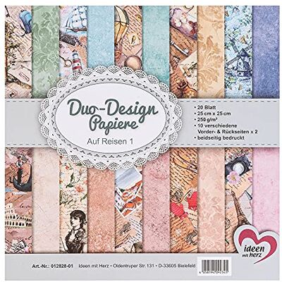 Ideen mit Herz Papel de design Duo, 20 folhas de papel para trabalhos manuais, 25 x 25 cm, 250 g/m², impresso em ambos os lados, ideal para álbuns de recortes (viagens 01) Ideen mit Herz Papel de design Duo, 20 folhas de papel para trabalhos manuais, 25 x 25 cm, 250 g/m², impresso em ambos os lados, ideal para álbuns de recortes (viagens 01)