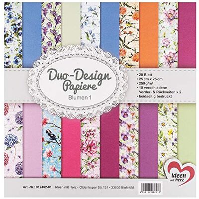 Ideen mit Herz Duo-Design-Papiere Bloc com 20 folhas de papel para trabalhos manuais, 25 x 25 cm, 250 g/m², impresso em ambos os lados, papel de design, ideal para álbuns de recortes Ideen mit Herz Duo-Design-Papiere Bloc com 20 folhas de papel para trabalhos manuais, 25 x 25 cm, 250 g/m², impresso em ambos os lados, papel de design, ideal para álbuns de recortes