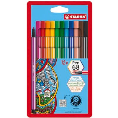 Caneta STABILO Pen 68 - Kit com 12 cores Caneta STABILO Pen 68 - Kit com 12 cores