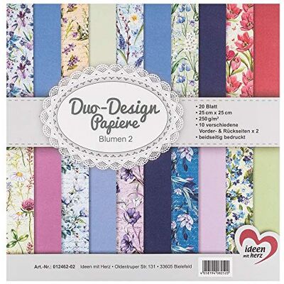 Ideen mit Herz Papéis Duo-Design Bloco com 20 folhas de craft 25 x 25 cm, 250 g/m² Impresso por ambos os lados, papel de design com motivos, ideal para Scrapbooking (flores 02) Ideen mit Herz Papéis Duo-Design Bloco com 20 folhas de craft 25 x 25 cm, 250 g/m² Impresso por ambos os lados, papel de design com motivos, ideal para Scrapbooking (flores 02)