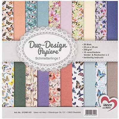 Ideen mit Herz Papéis Duo-Design Bloco com 20 folhas de raft, 25 x 25 cm, 250 g/m², impresso por ambos os lados, papel de design com motivos, ideal para Scrapbooking (borboletas 01) Ideen mit Herz Papéis Duo-Design Bloco com 20 folhas de raft, 25 x 25 cm, 250 g/m², impresso por ambos os lados, papel de design com motivos, ideal para Scrapbooking (borboletas 01)