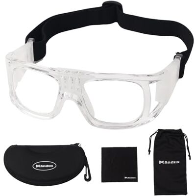 Andux Óculos protetores de olhos para basquetebol, futebol, desporto, óculos de segurança (branco) Andux Óculos protetores de olhos para basquetebol, futebol, desporto, óculos de segurança (branco)