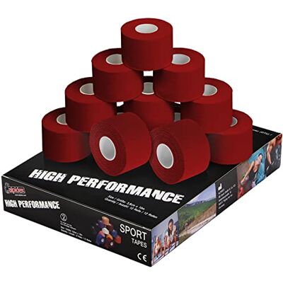 ALPIDEX 12 x fita adesiva desportiva 3,8 cm x 10 m diferentes coiores Sport Tape 100 % algodão elástico basquetebol futebol voleibol escalada, cor: vermelho ALPIDEX 12 x fita adesiva desportiva 3,8 cm x 10 m diferentes coiores Sport Tape 100 % algodão elástico basquetebol futebol voleibol escalada, cor: vermelho